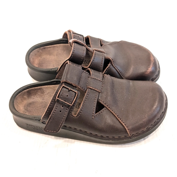 BIRKENSTOCK Tatami Dark Brown Leather Buckle Slip-on Clogs - Picture 1 of 11